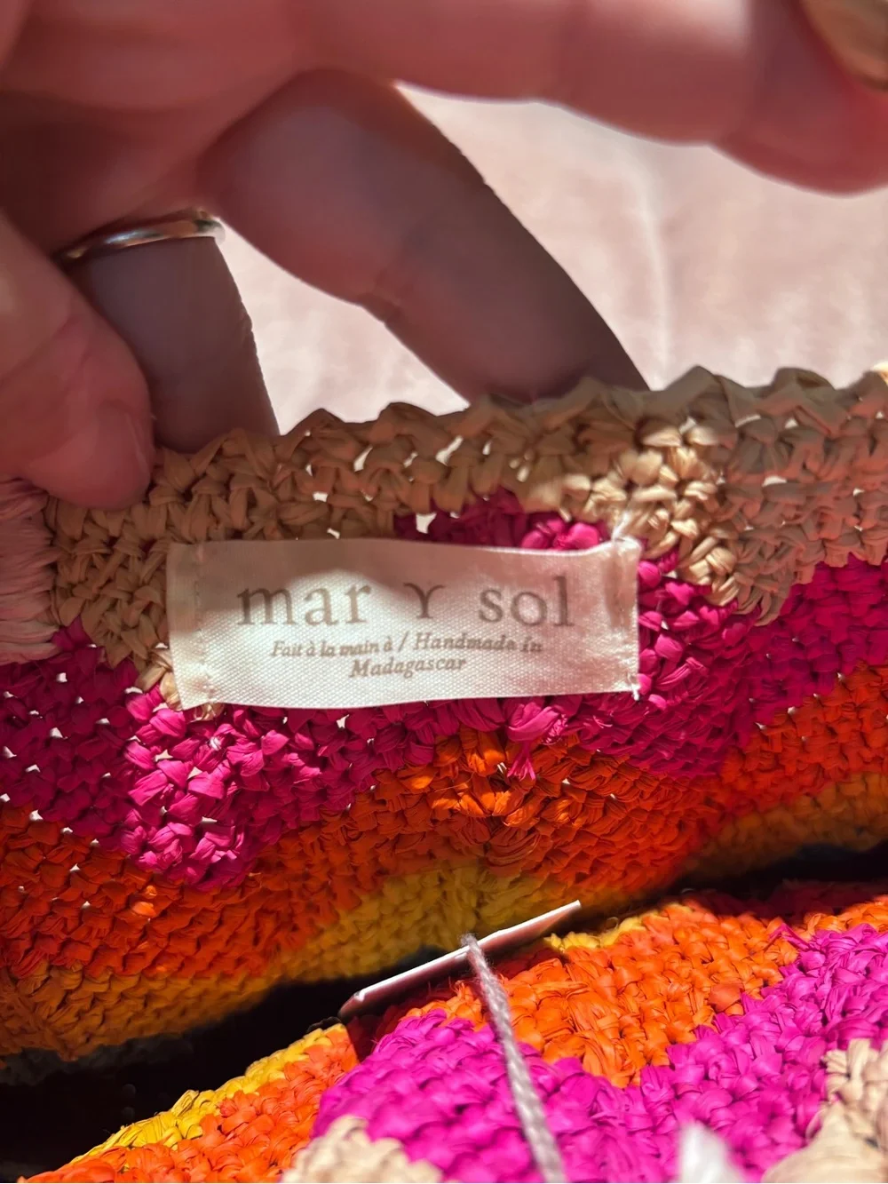 Mar Y Sol Handmade Chevron Raffia Tote Bag NWT – Colorful Rainbow Bag - Picture 5 of 11